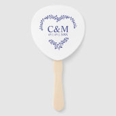 Éventail Blue Marine Branches Heart with Initials (Devant)