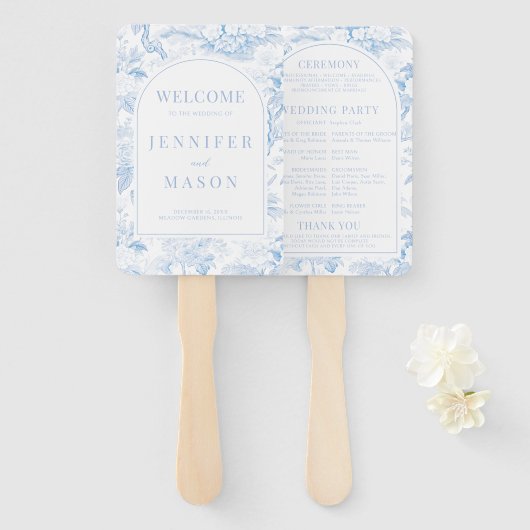 Éventail Blue Porcelain Chinoiserie Floral Wedding Programm (Devant et derrière)