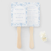 Éventail Blue Porcelain Chinoiserie Programme de mariage (Devant et derrière)