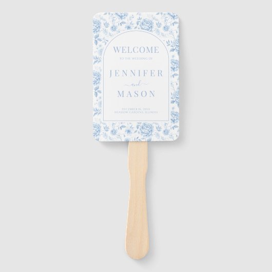 Éventail Blue Porcelain Chinoiserie Programme de mariage (Devant)