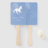 Éventail Blue Unicorn mariage Favoriser le ventilateur main (Devant et derrière)