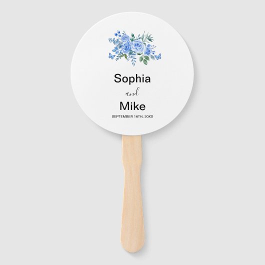 Éventail Blue Watercolour Floral and Butterflies Wedding  (Devant)