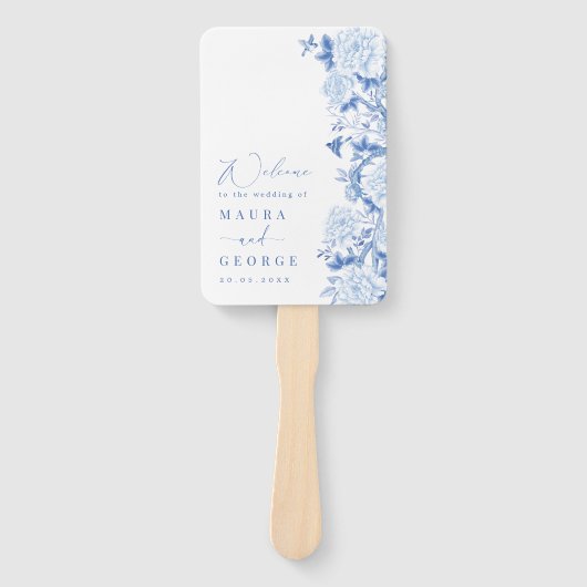 Éventail Blue White Chinoiserie Birds Peony Wedding Program (Devant)