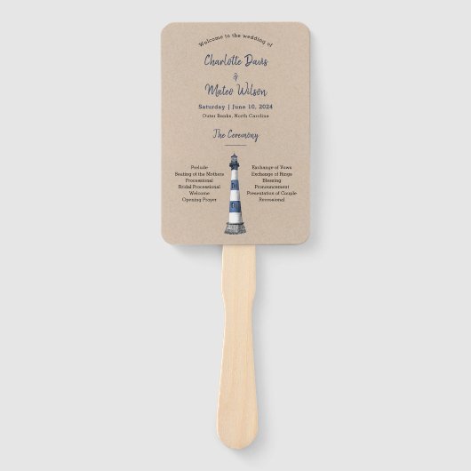 Éventail Blue White Lighthouse Kraft Programme de mariage M (Devant)