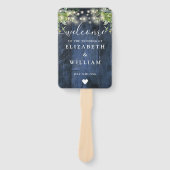 Éventail Blue Wood String Lights Programme de mariage vert (Devant)