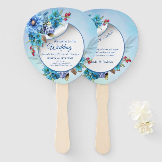 Éventail Blues de Cornflower en aquarelle (Devant et derrière)