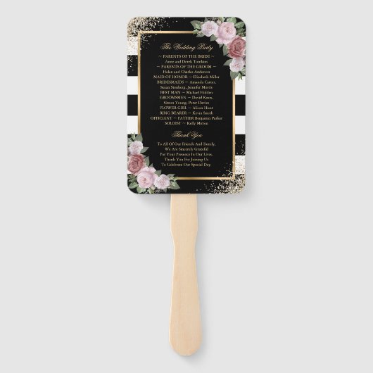 Éventail Blush Black Gold Confetti Floral Wedding Programme (Dos)