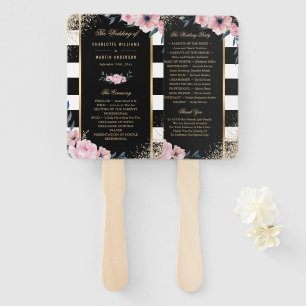Éventail Blush Black Gold Parties scintillant Floral Weddin