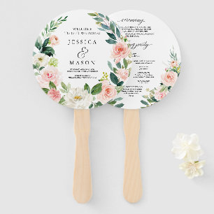 Éventail Blush Florals Round Wedding Program Fan