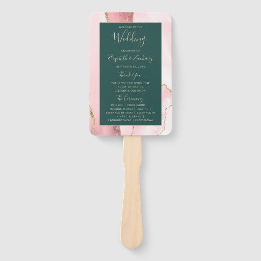 Éventail Blush Gold Agate Emerald Green Wedding Programme (Devant)