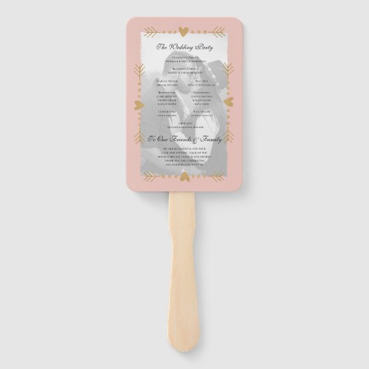 Éventail Blush Modern Photo Gold Hearts Programme de mariag (Dos)