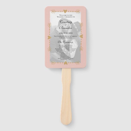 Éventail Blush Modern Photo Gold Hearts Programme de mariag (Devant)