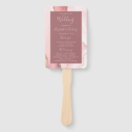 Éventail Blush Pink Gold Agate Dusty Rose Wedding Programme (Devant)