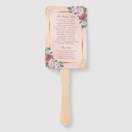 Éventail Blush Pink Gold Confetti Programme de mariage flor (Dos)