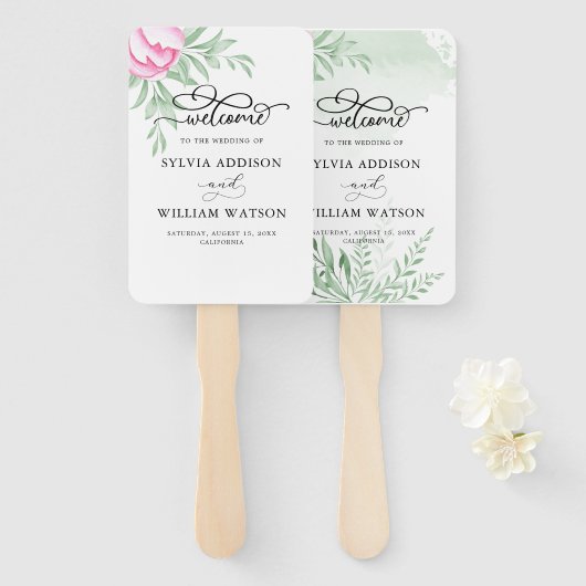 Éventail Bohème Rose rose or Floral Mariage (Devant et derrière)