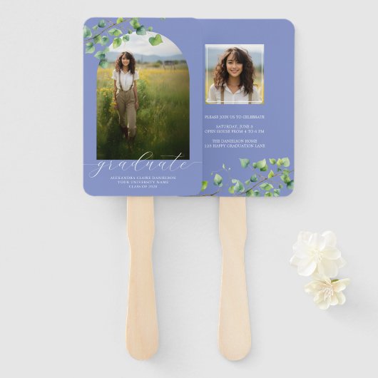 Éventail Boho Arch Ivy, Cornflower Blue Graduation (Devant et derrière)