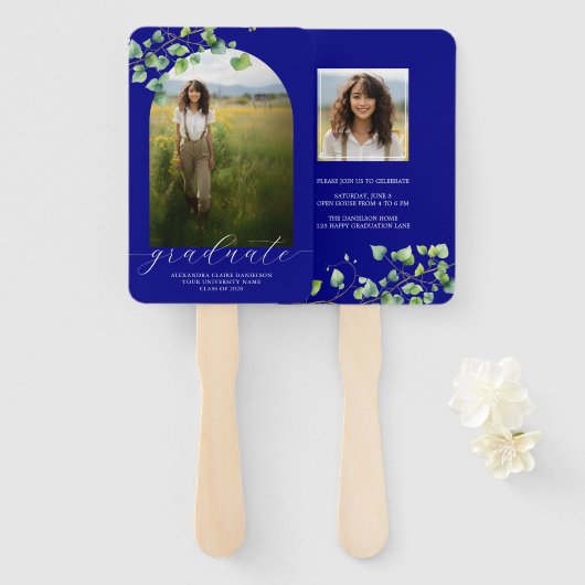 Éventail Boho Arch Ivy, Navy Blue Graduation (Devant et derrière)