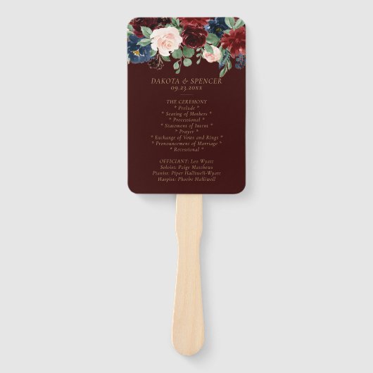 Éventail Boho Bloom | Dark Elegant Red Blush et Navy Blue (Devant)