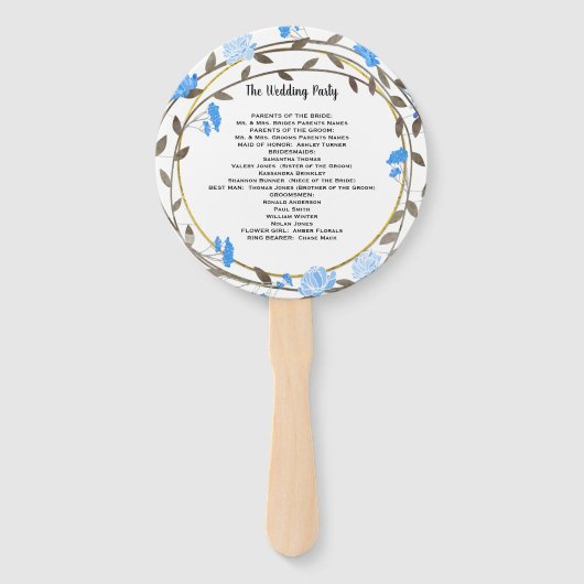 Éventail Boho Blue Peony Wreath Gold Wedding Programme (Dos)