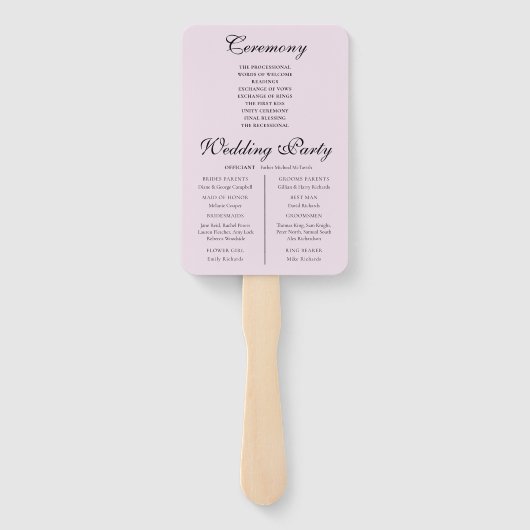 Éventail Boho Blush Floral Wedding Program Hand Fan (Dos)