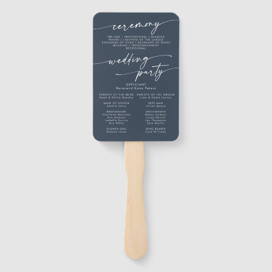 Éventail Boho Chic Dark Navy Programme de mariage bleu (Dos)
