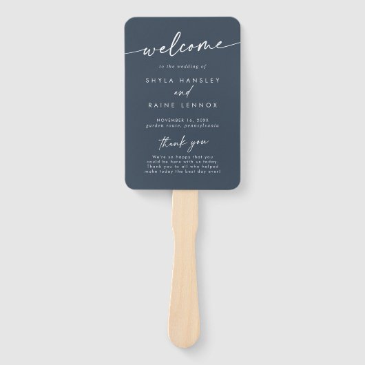 Éventail Boho Chic Dark Navy Programme de mariage bleu (Devant)