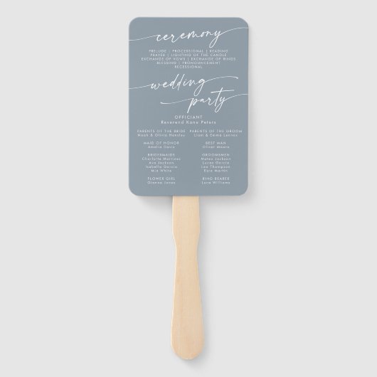 Éventail Boho Chic Dusty Programme de mariage bleu (Dos)