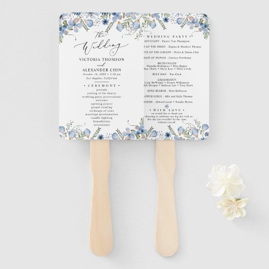 Éventail Boho Chic Green Programme de mariage Ventilateur à (Devant et derrière)
