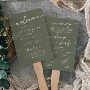 Éventail Boho Chic Olive Green Wedding Programme