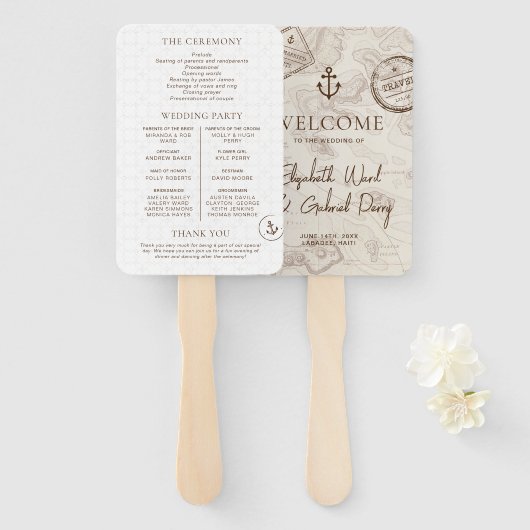 Éventail Boho Cruise Destination Wedding Programme (Devant et derrière)