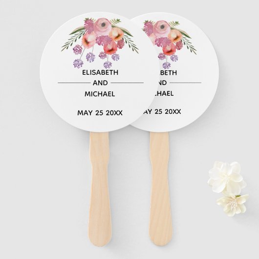 Éventail Boho élégant aquarelle chic bouquet floral (Devant et derrière)