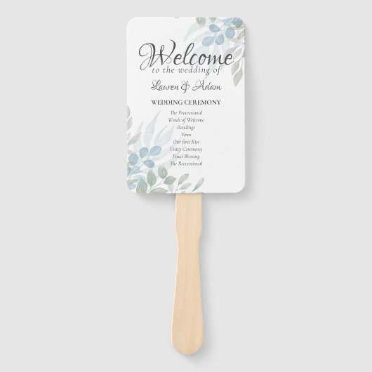 Éventail Boho Eucalyptus Dusty Blue Wedding Programme (Devant)
