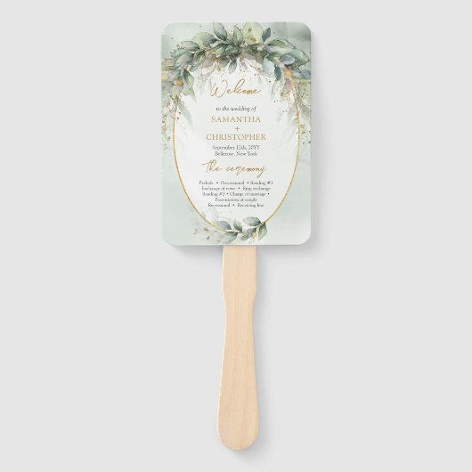 Éventail Boho Eucalyptus verdure branches programme or (Devant)