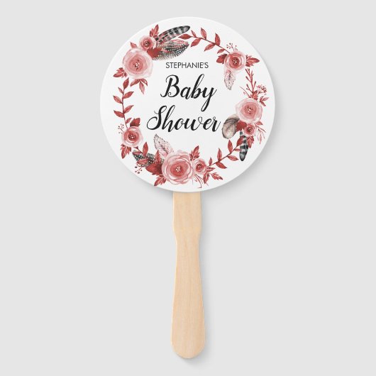 Éventail Boho Feather Bourgogne Rose Wreath Baby shower (Devant)
