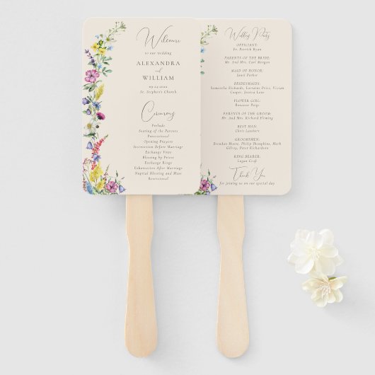 Éventail Boho Fleur sauvage Élégant programme de mariage mo (Devant et derrière)