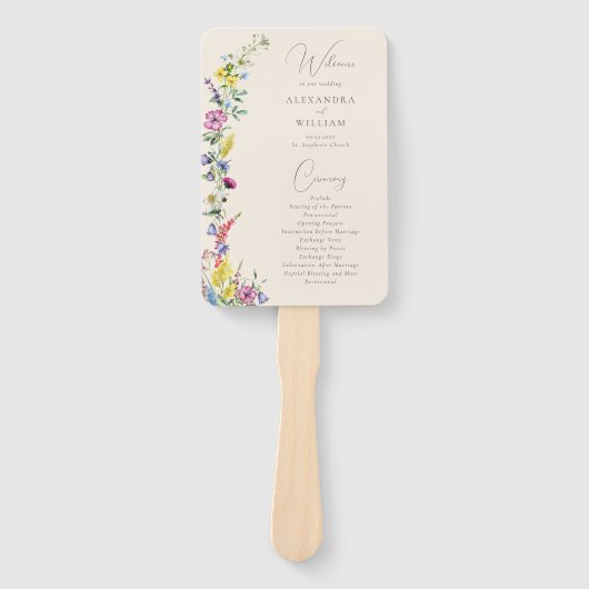 Éventail Boho Fleur sauvage Élégant programme de mariage mo (Devant)
