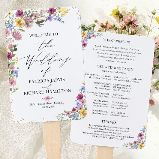 Éventail Boho Fleur sauvage Wedding Programme