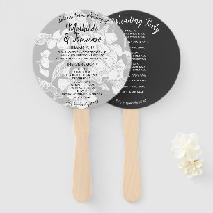 Éventail Boho Floral Black White Modern Wedding Programme