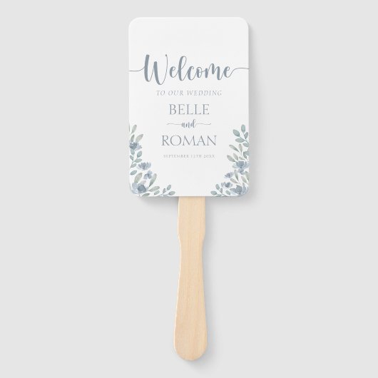 Éventail Boho Floral Eucalyptus Blue Wedding Programme (Devant)