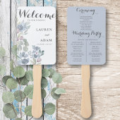 Éventail Boho Floral Eucalyptus Dusty Blue Wedding Programm