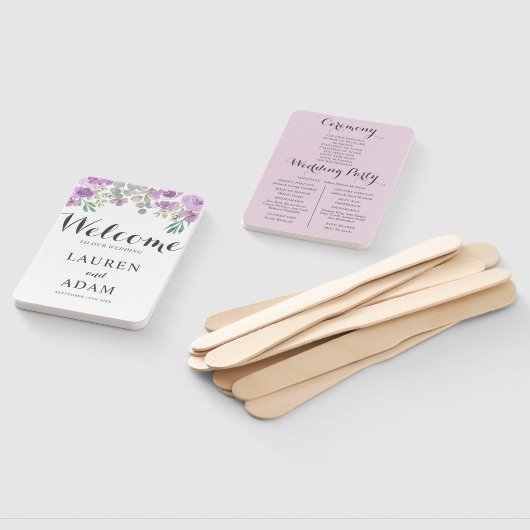 Éventail Boho Floral Eucalyptus Programme de mariage rose (Non-assemblé)