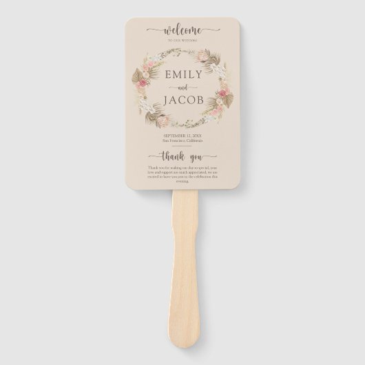Éventail Boho Floral Wedding Programme main Ventilateur (Devant)