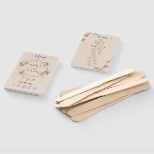 Éventail Boho Floral Wedding Programme main Ventilateur (Non-assemblé)