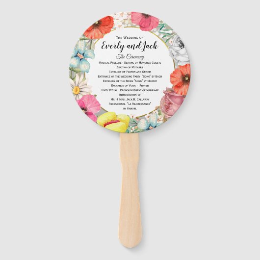 Éventail Boho Floral Wreath Pink Gold Wedding Programme (Devant)