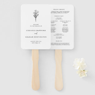 Éventail Boho Minimaliste Botaniques Programme noir et blan