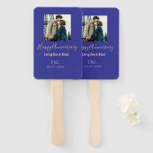 Éventail Boho moderne heureux anniversaire ajouter nom bleu (Devant et derrière)