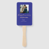 Éventail Boho moderne heureux anniversaire ajouter nom bleu (Dos)