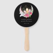Éventail Boho Moon Crystals Plumes rose Fleurs Mariage (Devant)