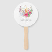 Éventail Boho Moon Crystals Plumes rose Fleurs Mariage (Devant)
