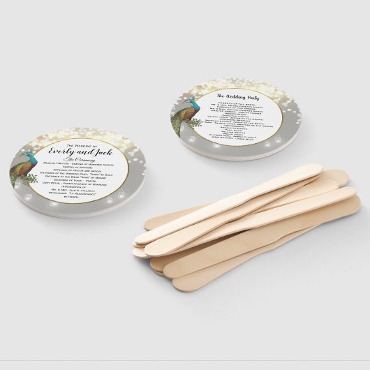 Éventail Boho Peacock Gris Turquoise Gold Wedding Programme (Non-assemblé)